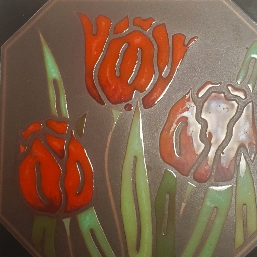 BESHEER Vintage Art Nouveau Tile Floral Wall Decor Hot Plate Trivet Hand Painted - Picture 2 of 7